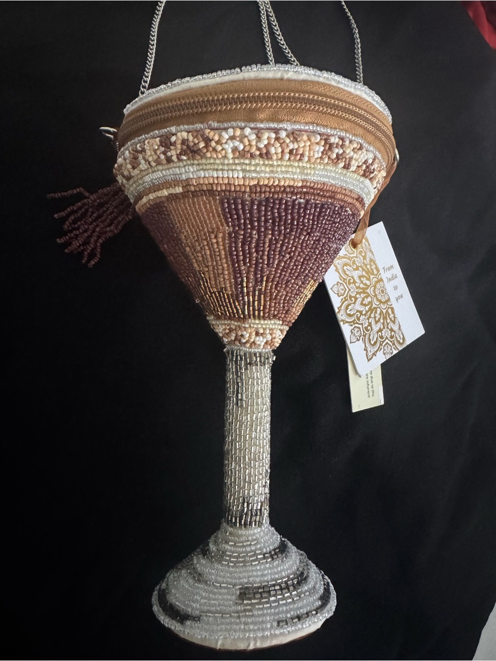 Hand-Beaded Coffee Martini Tan & Brown Decorative Hanging Goblet - Unbranded